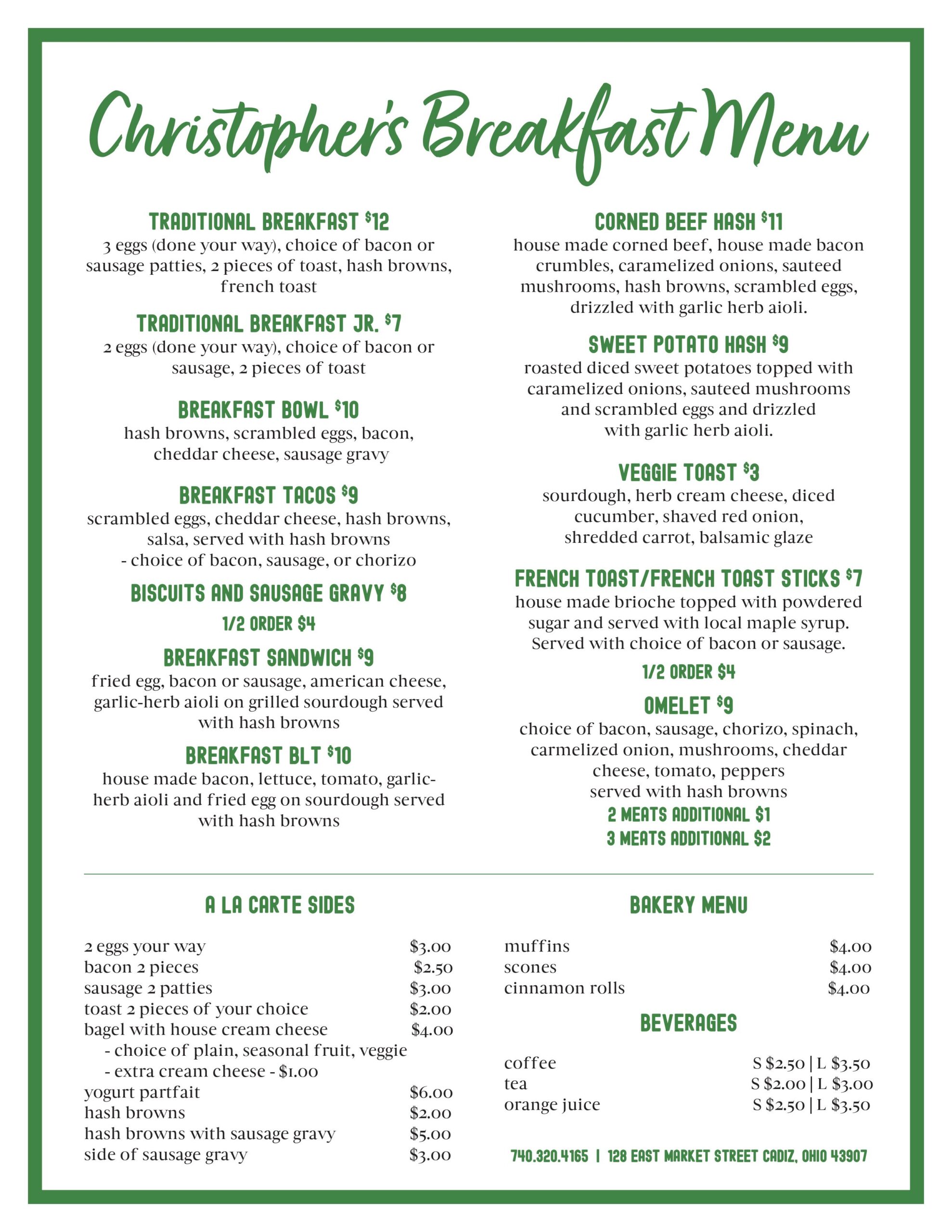 Event Menu Christopher's Farm Goods